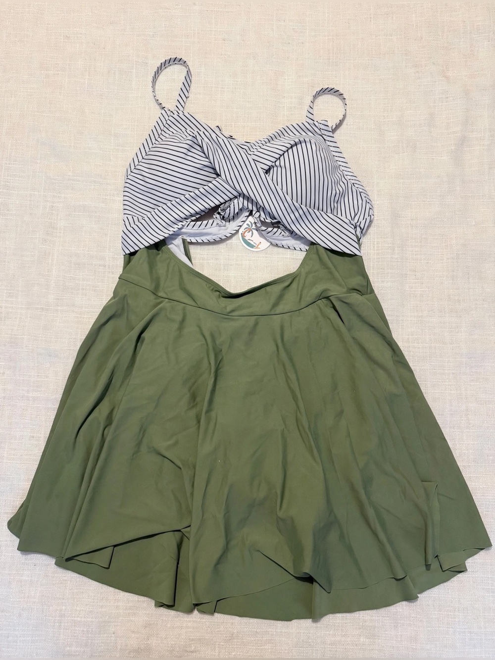B2PRITY 5XL Sage Green Striped Skirted Swimsuit Swim Dress